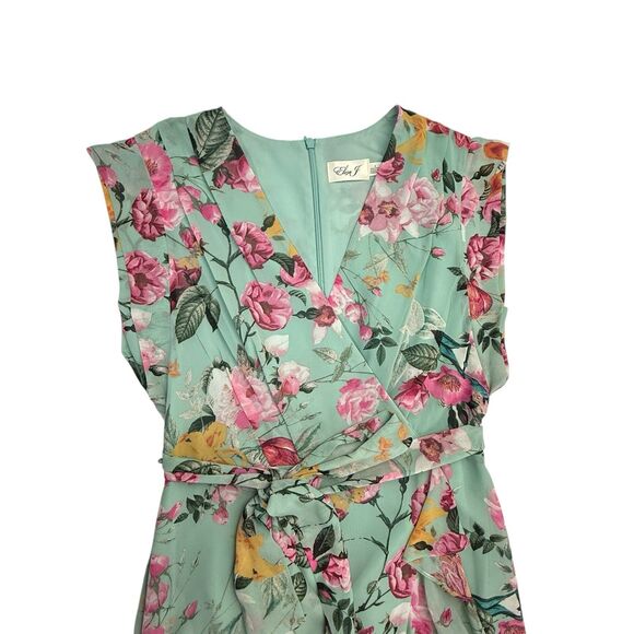 NEW Eliza J Maxi Faux Wrap Floral Dress Women 6 Chiffon Rollover Cap Sleeve - Picture 3 of 15